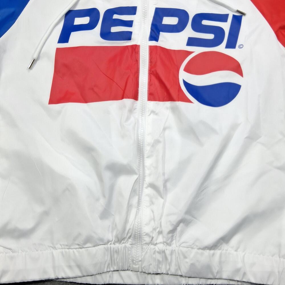 Pepsi Jacket Womens Medium Red White Blue Hooded Full Zip Logo Windbreaker - Picture 9 of 16